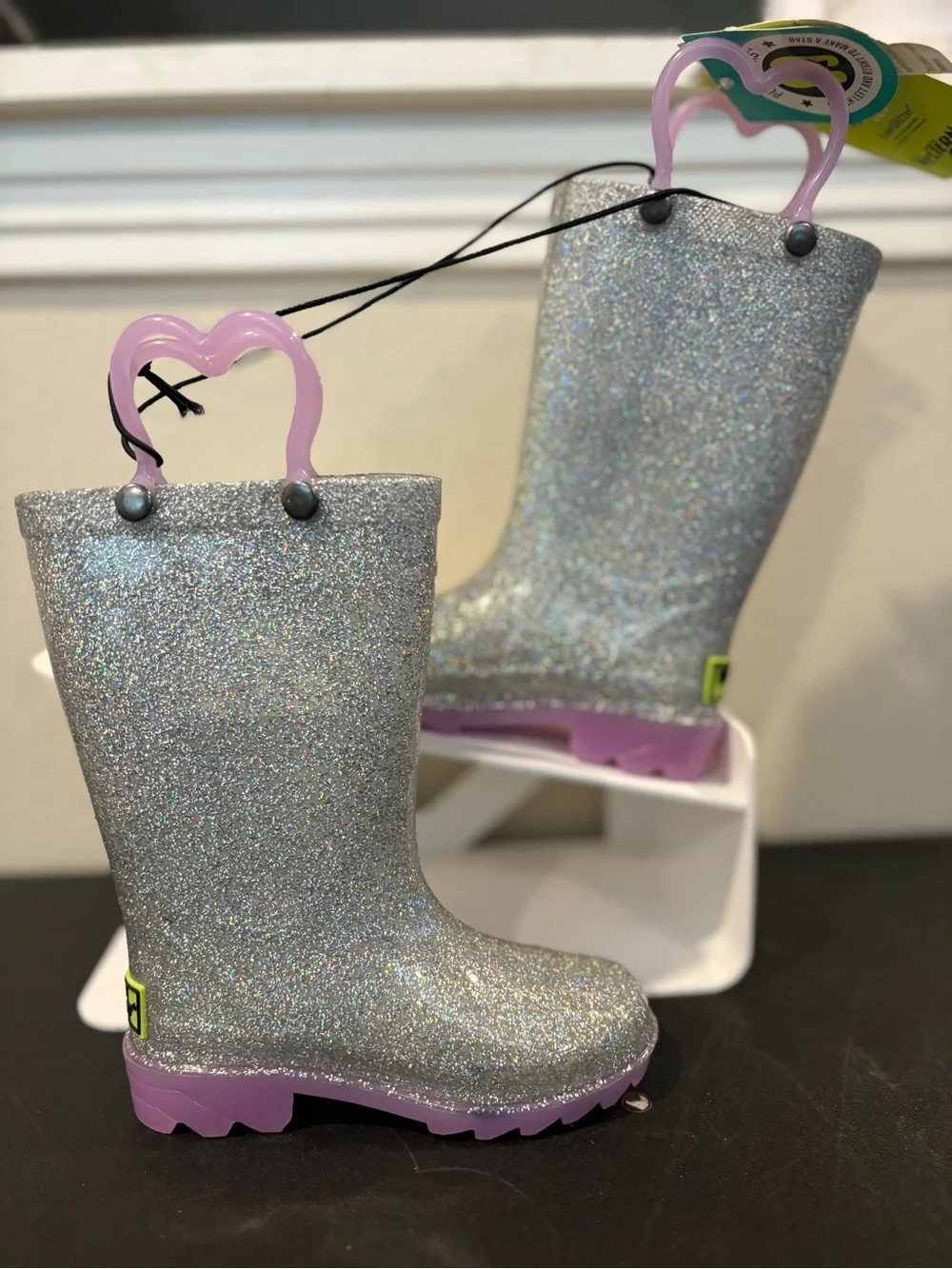 Western Chief Abby Silver Glitter & Purple Light Up Rain Boots Toddler Sz 7